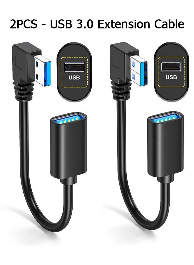 Wffo 2PCS 90 Degree USB 3.0 Extension Cable - Updated Short High Speed USB Cable Extender Adapter - Horizontal Left & Right Angle Male to Female for Monitor Printer Charging Cable Game Controller Flash Drive - 60cm/Black - Image 1